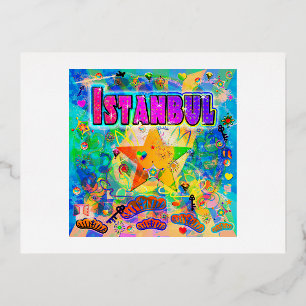 Postal Festiva Con Relieve Metalizado Postcarta de la Hora Epoch de Estambul