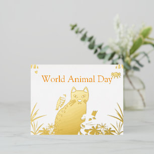 Postal Festiva Con Relieve Metalizado "Postcarta del Día Mundial de los Animales