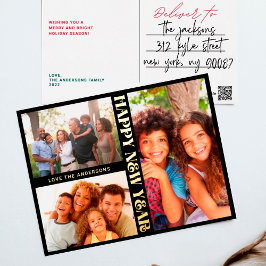 Postal Festiva Con Relieve Metalizado PREMIO Oro NEGRO FELIZ AÑO NUEVO MULTI Foto