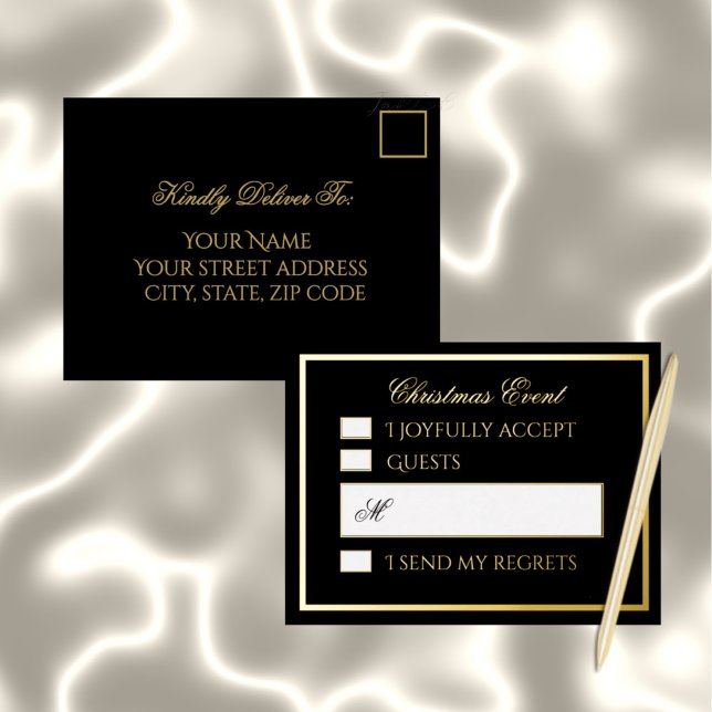 Postal Festiva Con Relieve Metalizado Professional Black Foil Holiday Response Card (Subido por el creador)