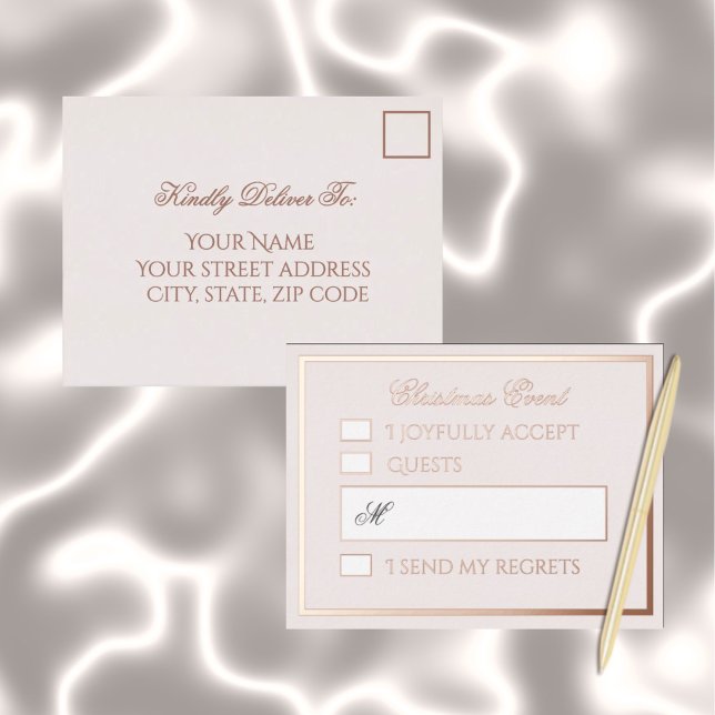 Postal Festiva Con Relieve Metalizado Professional Blush Foil Holiday Response Card (Subido por el creador)
