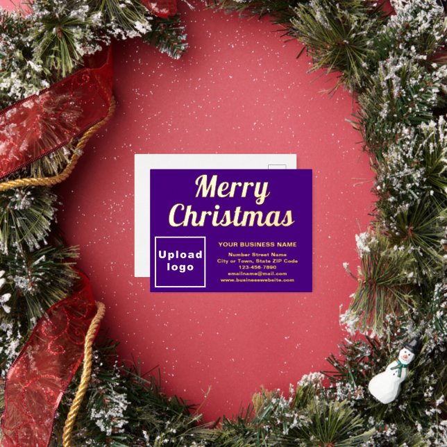 Postal Festiva Con Relieve Metalizado Purple Business Brand sobre los Navidades (in situ)