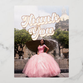 Postal Festiva Con Relieve Metalizado Quinceañera Gracias Postcard
