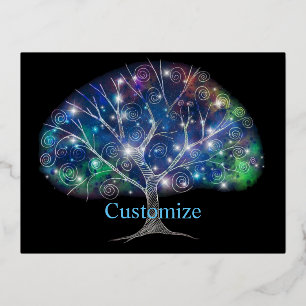 Postal Festiva Con Relieve Metalizado Rama en espiral Árbol Thunder_Cove