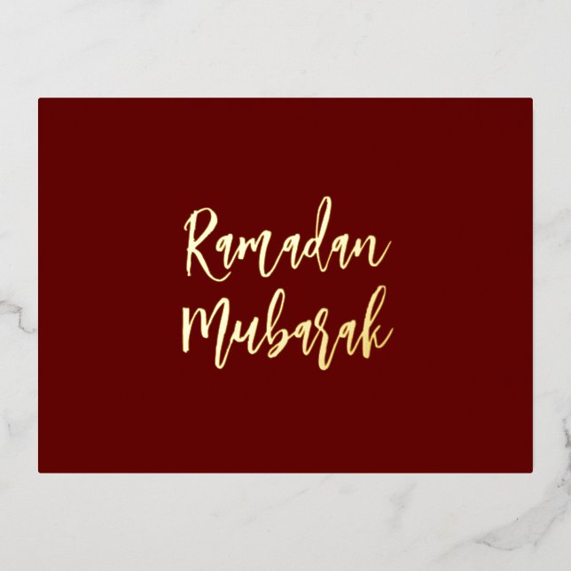 Postal Festiva Con Relieve Metalizado Ramadan Mubarak Ramadan Kareem Oro rojo oscuro (Anverso)