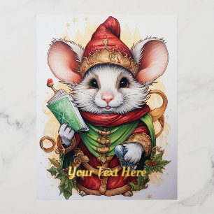 Postal Festiva Con Relieve Metalizado Ratón de Navidad 47