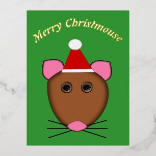 Postal Festiva Con Relieve Metalizado Ratón de Navidad Personalizado