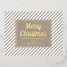 Rayas Modernas de Beige Navidad Dorada