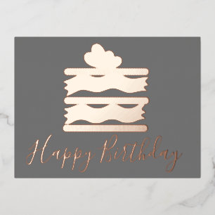 Postal Festiva Con Relieve Metalizado Rebanada de pastel de cumpleaños feliz  Hoja de es