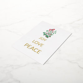 Postal Festiva Con Relieve Metalizado Red Berries Mistletoe Joy Love Peace
