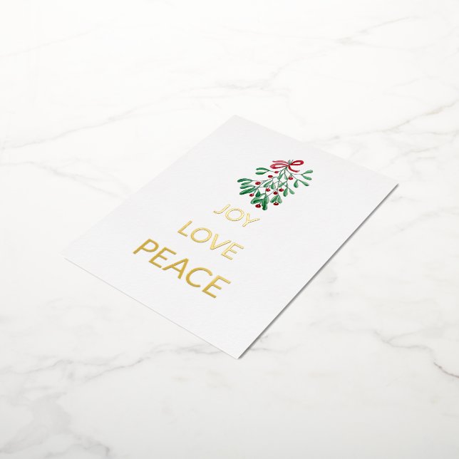 Postal Festiva Con Relieve Metalizado Red Berries Mistletoe Joy Love Peace (girado)