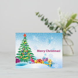 Postal Festiva Con Relieve Metalizado Regalos de Año Nuevo sobre un fondo de cielo azul 