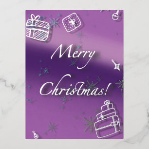 Postal Festiva Con Relieve Metalizado Regalos de Navidad alegres y adornos en hilo de pl