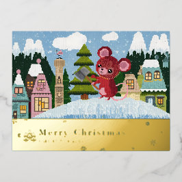 Postal Festiva Con Relieve Metalizado Relieve metalizado de ratón de montaña nevado Holi