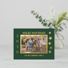 Postal Festiva Con Relieve Metalizado Relieve metalizado dorado Feliz Navidad con foto d