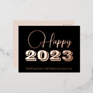 Postal Festiva Con Relieve Metalizado Relieve metalizado dorado negro y Rosa Feliz Año N