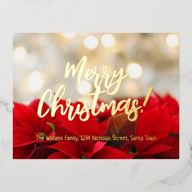 Postal Festiva Con Relieve Metalizado Relieve metalizado dorado Red Poinsettia Script Fe (Anverso)
