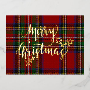 Postal Festiva Con Relieve Metalizado Relieve metalizado Feliz Navidad Stewart Tartán