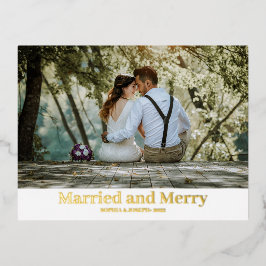 Postal Festiva Con Relieve Metalizado Relieve metalizado minimalista Merry y matrimonio 