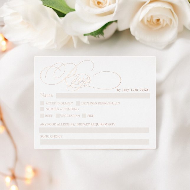 Postal Festiva Con Relieve Metalizado Relieve metalizado real moda de caligrafía blanca  (Real foil white calligraphy chic rsvp wedding foil holiday postcard)