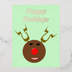 Postal Festiva Con Relieve Metalizado Reno de Navidad Cibernético Personalizado