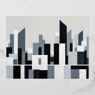 Postal Festiva Con Relieve Metalizado Resumen de Cityscape Arquitectura moderna Antecede