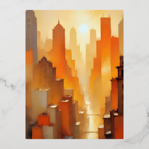 Postal Festiva Con Relieve Metalizado Resumen Edificios de Cityscape Poster Arte de fond