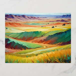 Postal Festiva Con Relieve Metalizado Resumen paisaje valle pradera fondo