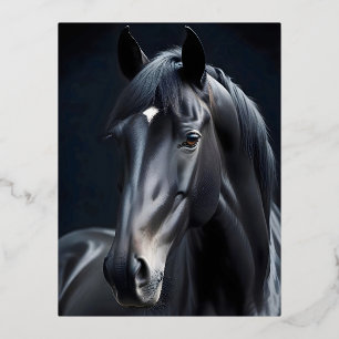 Postal Festiva Con Relieve Metalizado Retrato de caballo Majestuosa Naturaleza Poster de