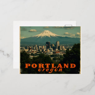 Postal Festiva Con Relieve Metalizado Retro horizonte de Portland Oregón Viajes vintage
