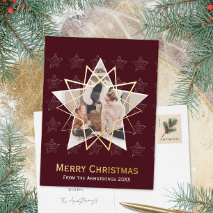 Postal Festiva Con Relieve Metalizado Rica estrella geométrica de Navidad moderna en bur