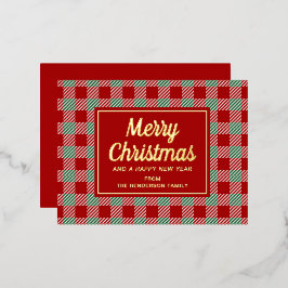 Postal Festiva Con Relieve Metalizado Rojo Clásico Cuadro Escritura Navidad Oro
