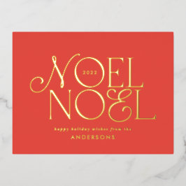 Postal Festiva Con Relieve Metalizado Rojo geométrico Noel script elegante moderno