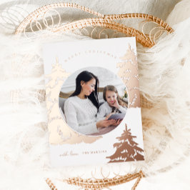 Postal Festiva Con Relieve Metalizado Rosa de oro Árbol de Navidad Dos festividades foto