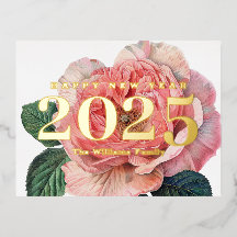Rosa Rosa Flor Vintage Feliz Año Nuevo 2027 Oro