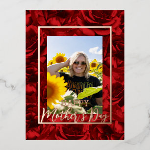 Postal Festiva Con Relieve Metalizado Rosas rojas: Felices fotos del Día de la Madre