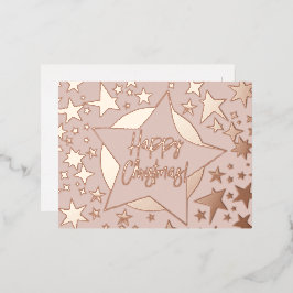 Postal Festiva Con Relieve Metalizado Rubor Rosa Gold Script Happy Navidades Stars