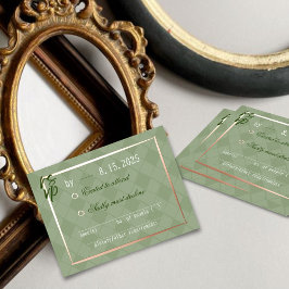 Postal Festiva Con Relieve Metalizado Sage Green Harlequin Wedding RSVP—Response Insert
