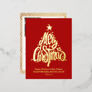 Postal Festiva Con Relieve Metalizado Saludo corporativo Elegante Guión de Oro