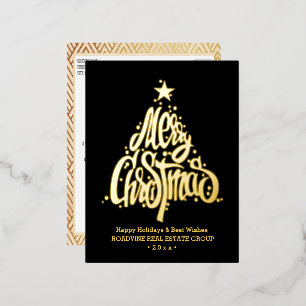 Postal Festiva Con Relieve Metalizado Saludo corporativo Elegante Guión de Oro