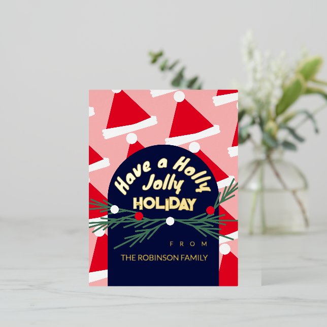 Postal Festiva Con Relieve Metalizado Saludo de Navidad alegre y rosa lindo (Anverso de pie)