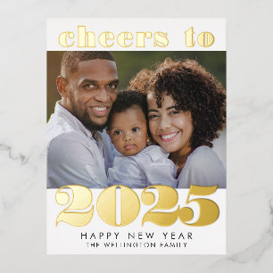 Postal Festiva Con Relieve Metalizado Saludos al Oro de la Foto de Año Nuevo 2024