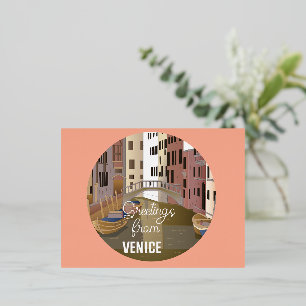 Postal Festiva Con Relieve Metalizado Saludos desde Venecia