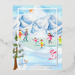 Postal Festiva Con Relieve Metalizado Saludos estacionales de Navidades alegres