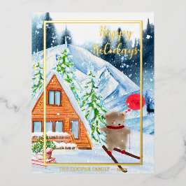 Postal Festiva Con Relieve Metalizado Saludos estacionales de Navidades alegres