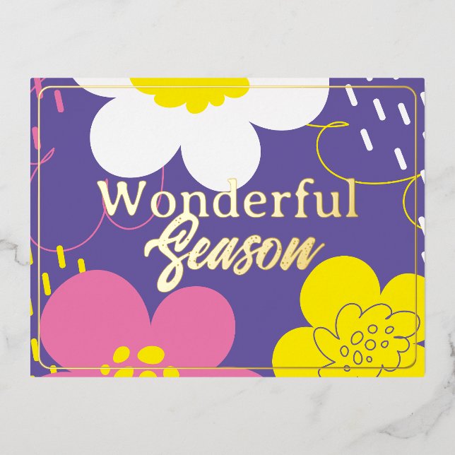 Postal Festiva Con Relieve Metalizado Saludos maravillosos. (Anverso)