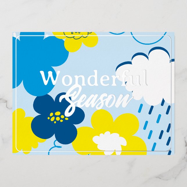 Postal Festiva Con Relieve Metalizado Saludos maravillosos. (Anverso)