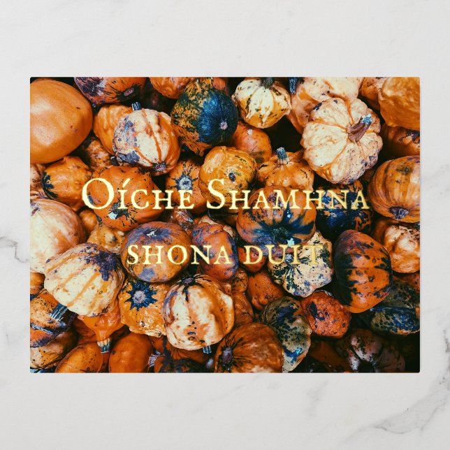 Postal Festiva Con Relieve Metalizado Samhain Relieve metalizado postcard Gaeilge Celtic (Anverso)