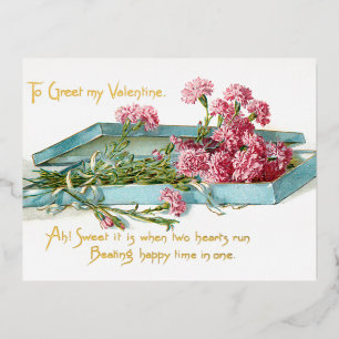 Postal Festiva Con Relieve Metalizado San Valentín de las naciones rosadas vintage