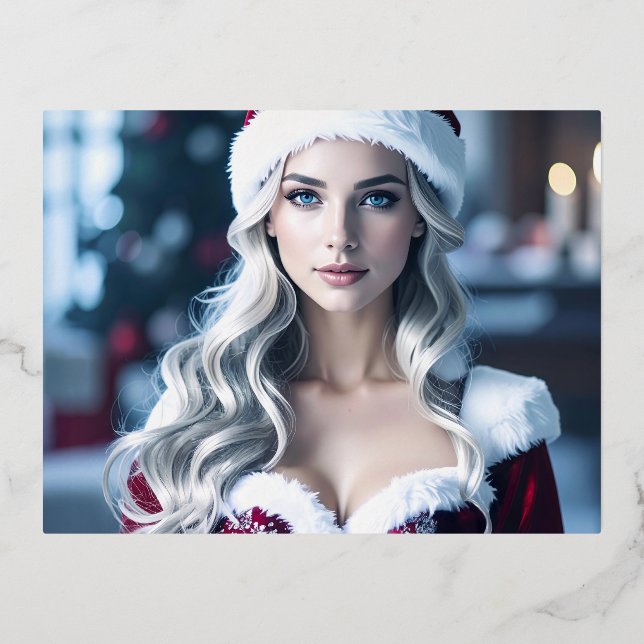 Postal Festiva Con Relieve Metalizado Santa Chica (Anverso)